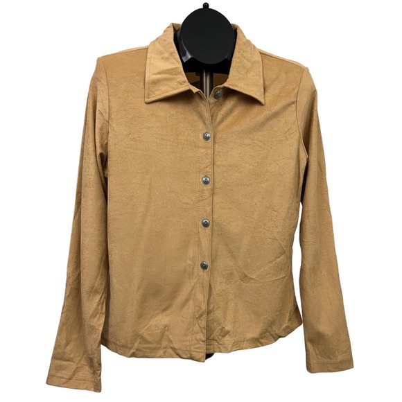 1990s NWT Jordache Tan Faux Suede Button Up Blouse Shirt / Women’s XL - Picture 4 of 5
